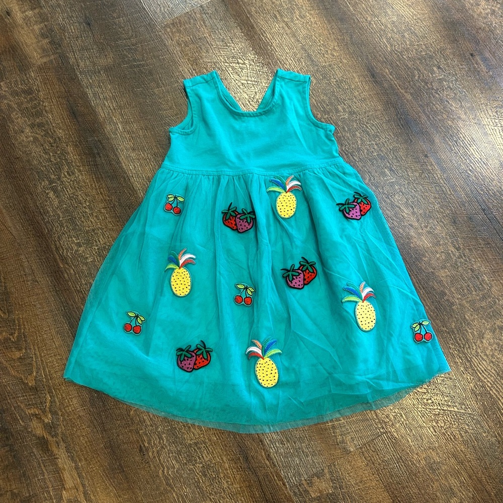 Hanna Andersson Teal Dress with Fruit Accents